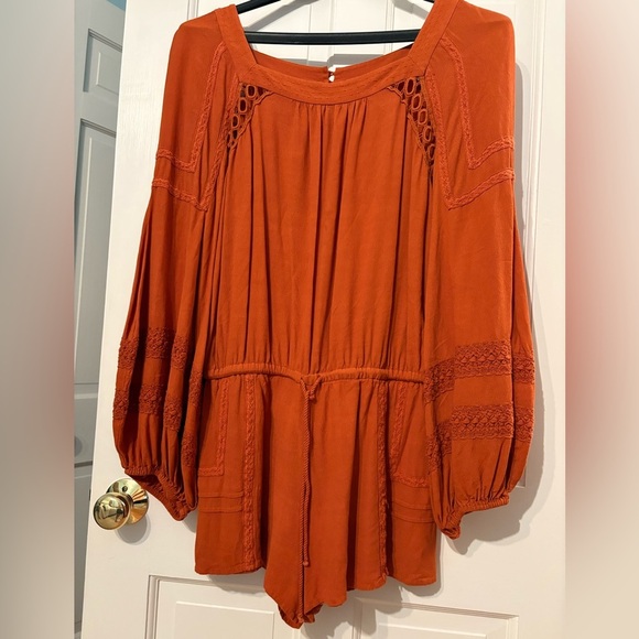 Free People Orange women’s romper - size small - long sleeve with shorts - Picture 1 of 7
